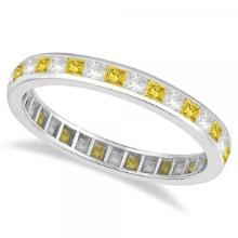 Princess-Cut Yellow and White Diamond Eternity Ring 14k White Gold 1.26ctw