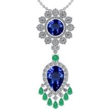 Certified 15.49 Ctw VS/SI1 Tanzanite,Emerald And Diamond 14K White Gold Vintage Style Necklace