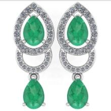 2.34 Ctw Emerald And Diamond 14k White Gold Halo Dangling Earring