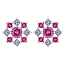 Certified 1.46 Ctw Pink Tourmaline And Diamond 14k White Gold Halo Stud Earring