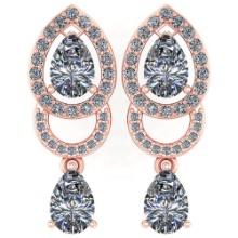 1.34 Ctw Diamond 14k Rose Gold Halo Dangling Earrings