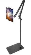 Floor Stand with Double Weight Base, Overhead Bed Phone Mount Height Adjustable Arm Stretchable