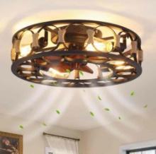 19.68'' Flush Mount Caged Ceiling Fan with Lights