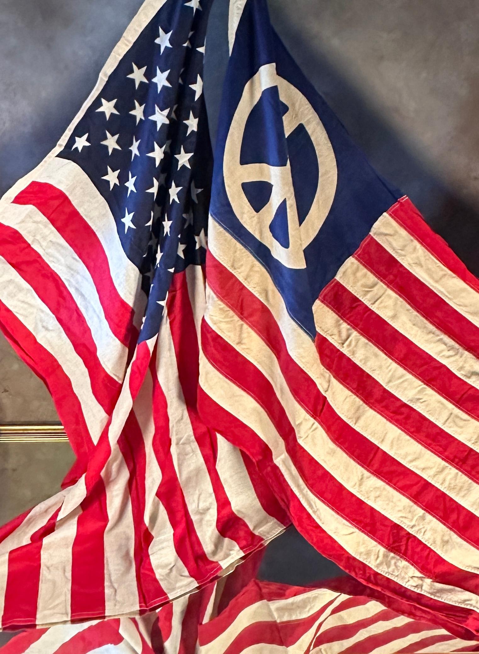 American Flag and Peace Flag