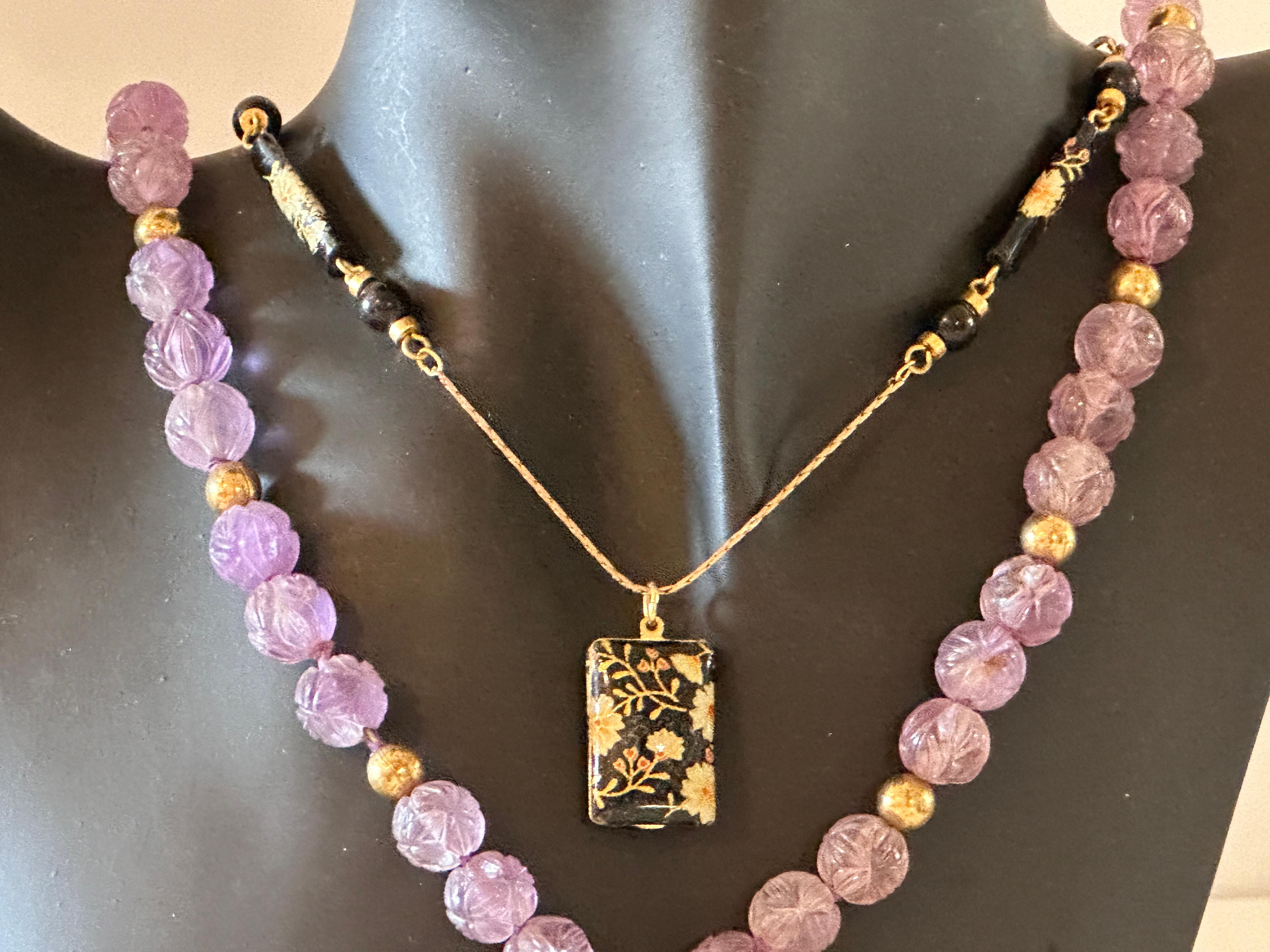 Women's Purple and Black Pendant Necklaces (2)