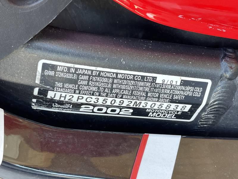 2002 Honda CBR 600F4i Motorcycle