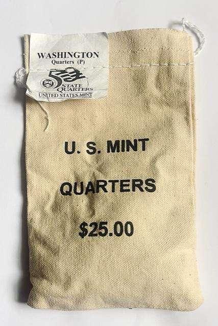 2007 U.S. Mint Sewn Bag 50 State Quarters Washington $25 (100-coins)