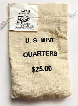 2008 U.S. Mint Sewn Bag 50 State Quarters Hawaii $25 (100-coins)