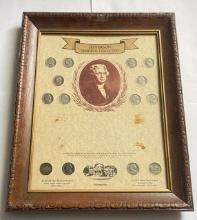 11.5"x14.5" Framed Commemorative Jefferson Memorial Collection (14-coins) Missing $2 Note