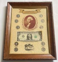 11.5"x14.5" Framed Commemorative George Washington Memorial Collection (10-coins + $1 Note)