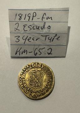 1819P-FM 2 ESCUDO 3 YEAR TYPE GOLD COIN KM-65.2