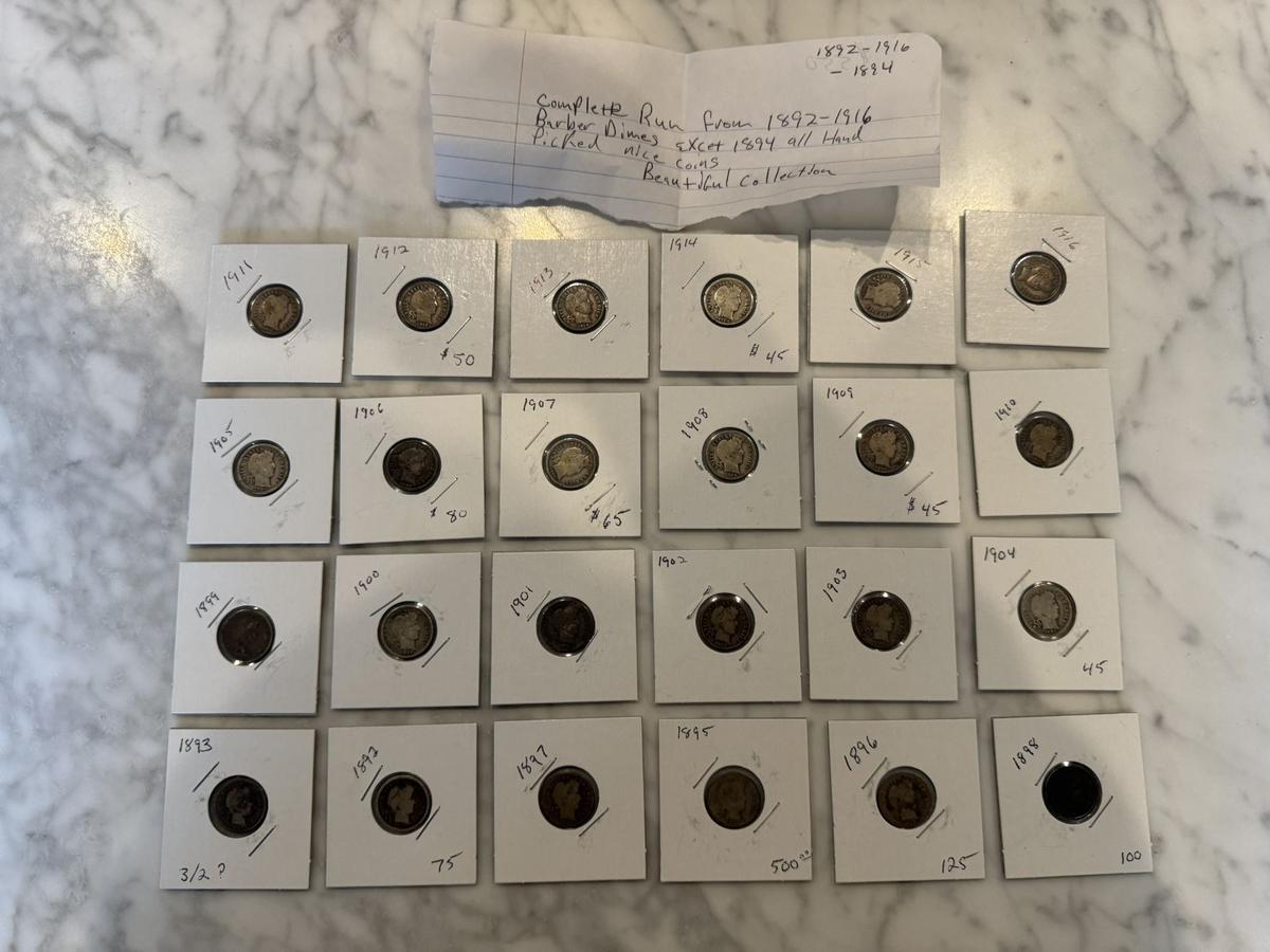 BARBER DIMES EXCITE 1894 ALL HAND PICKED NICE COINS (1892-1916)