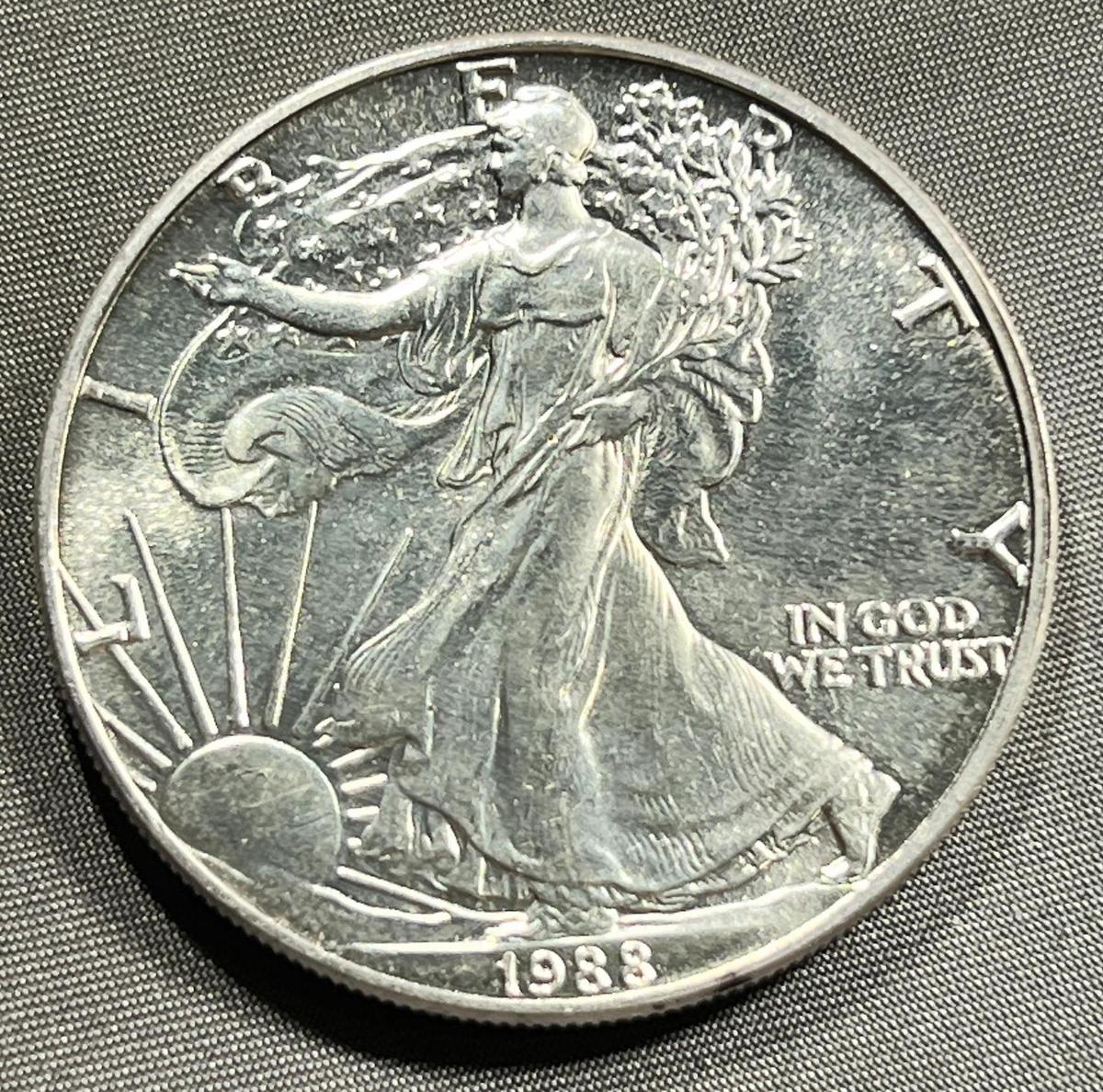 1988 US Silver Eagle Dollar Coin, .999 Fine Silver