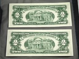 2- 1963 Red Seal $2.00 Notes, UNC w/ sequential serial numbers