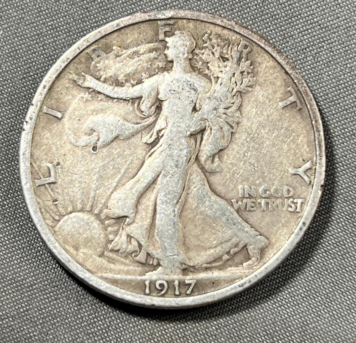 1917 US Walking Liberty Half Dollar, 90% Silver