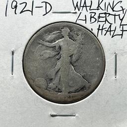 KEY DATE- 1921-D US Walking Liberty Half Dollar, 90% Silver