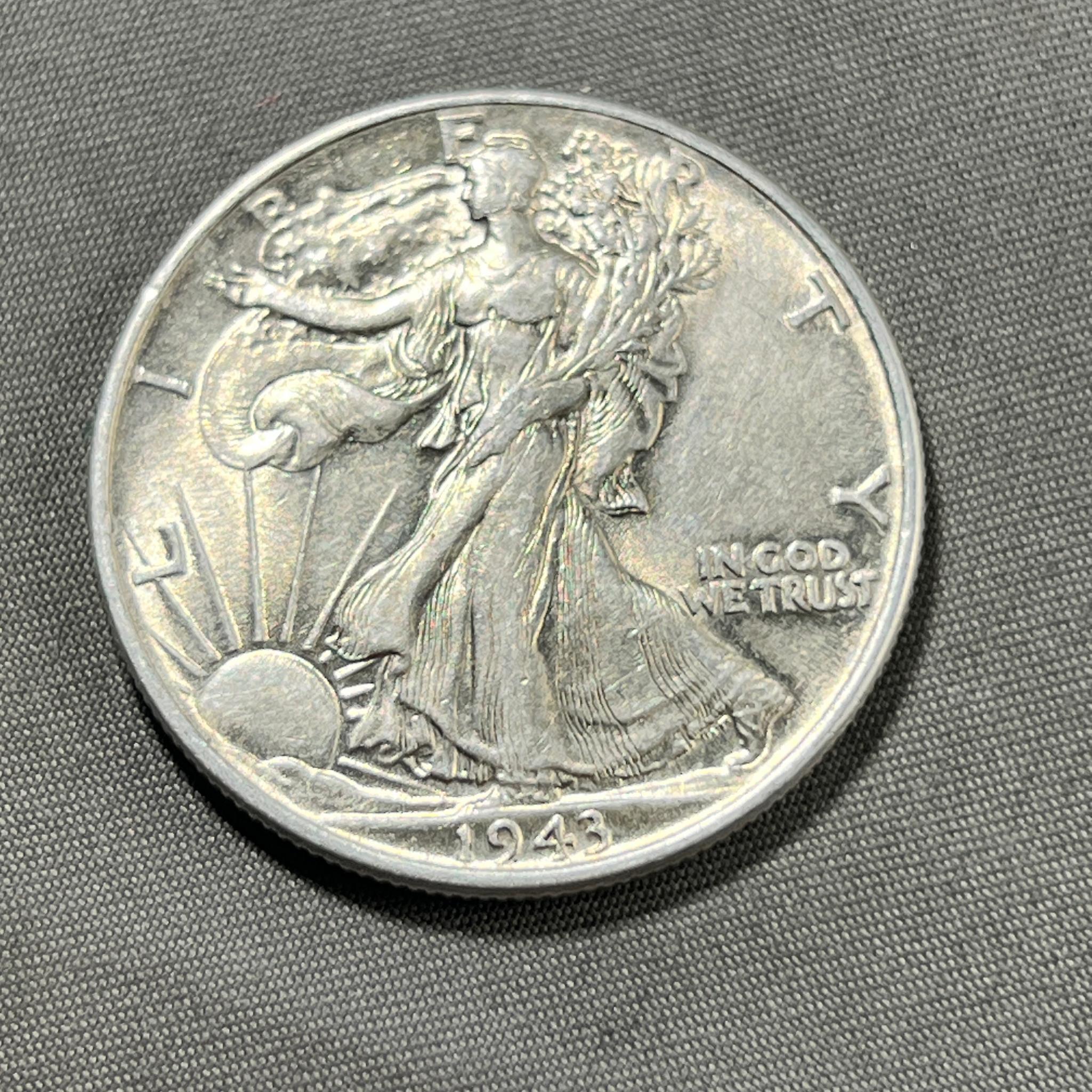 1943 US Walking Liberty Half Dollar, 90% Silver
