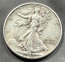 1943-D US Walking Liberty Half Dollar, 90% Silver