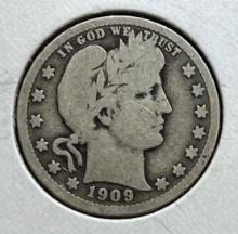 1909 Barber Quarter Dollar, 90% Silver