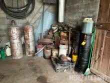 Contents of stone building, LP cylinders, fans, baskets, tractor seat etc.
