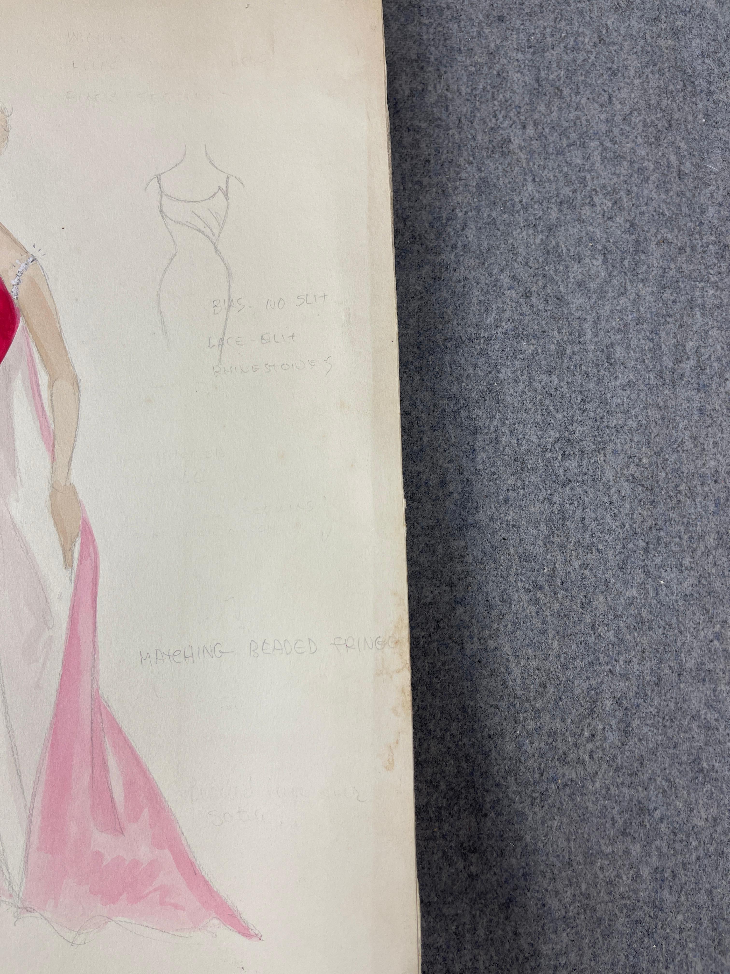 VINTAGE SKETCH ART COSTUME DESIGN DRAWING PRODUCTION BY BOB ROBERT CARLTON SIZE  11 1/2 X 14 1/2 INC