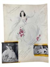 VINTAGE SKETCH ART COSTUME DESIGN DRAWING Bess Myerson Miss America BY BOB ROBERT CARLTON