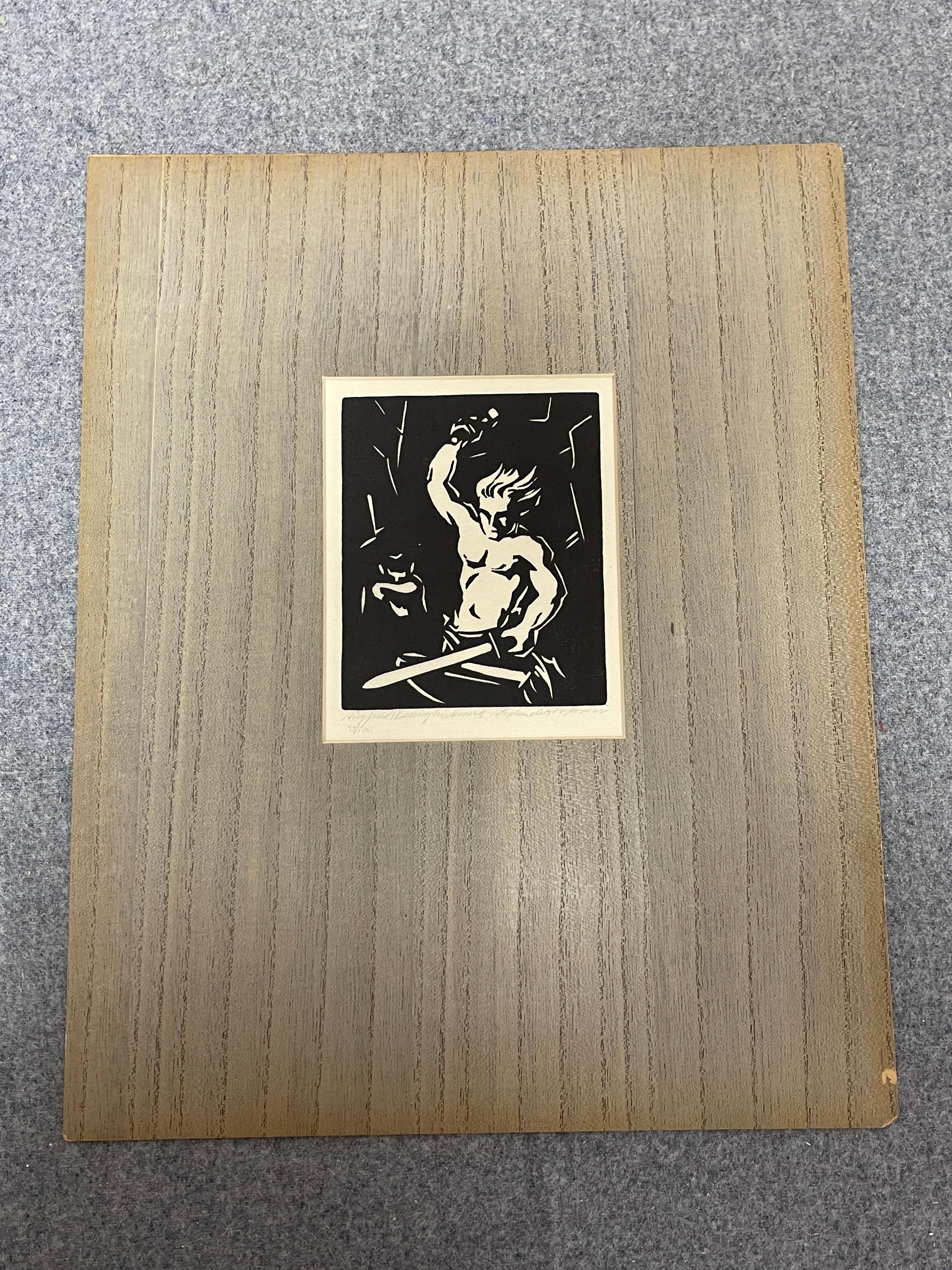 Stephen de Hospodar (1902-1958) 1930'S WPA Era Woodblock Print "Siegfried welding his Sword" 95/100