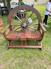 Teak wood wagon wheel bench