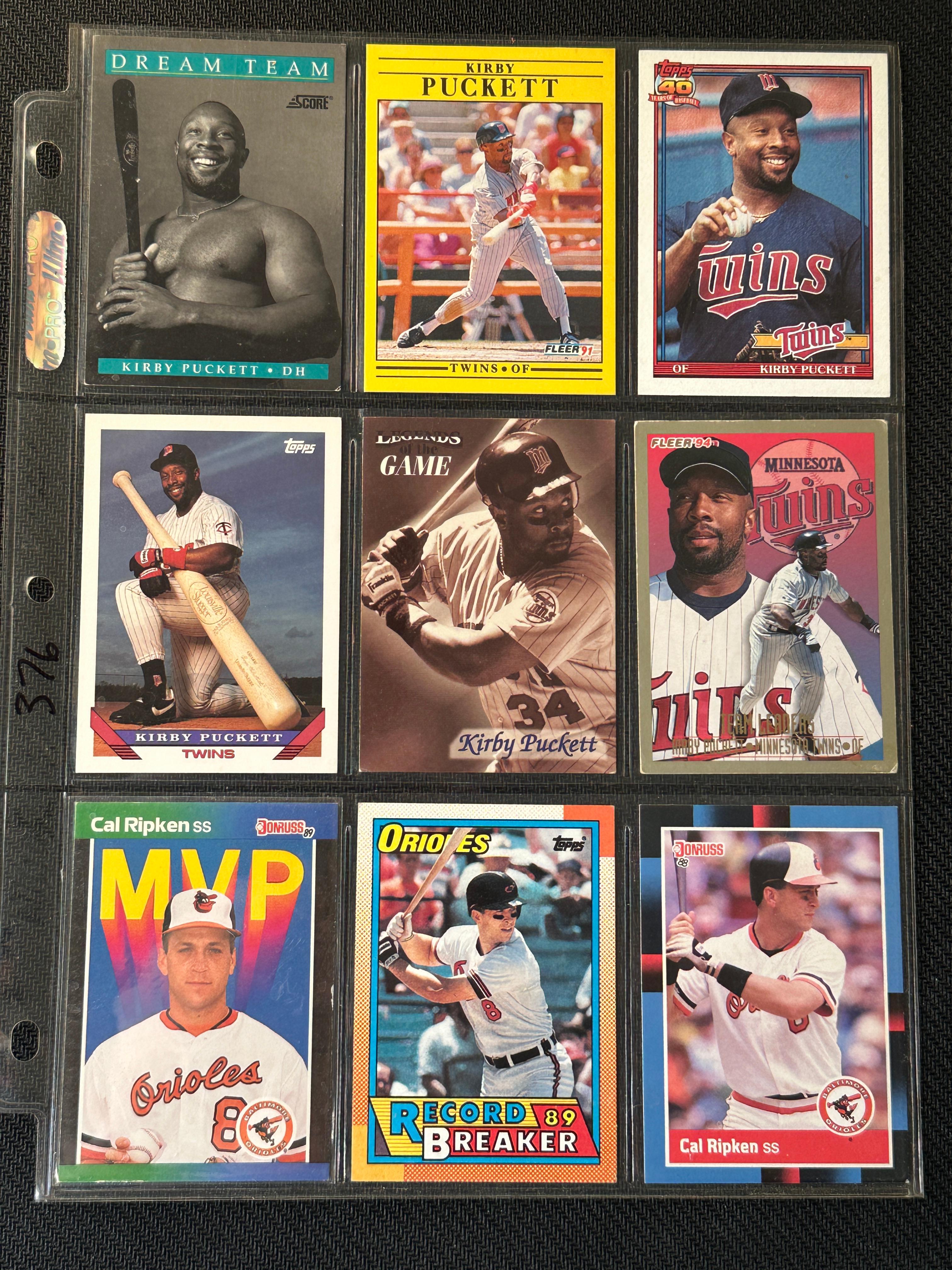 9 Card Baseball Lot in Pages - Different Players, years, conditions