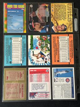 9 Card Baseball Lot in Pages - Different Players, years, conditions