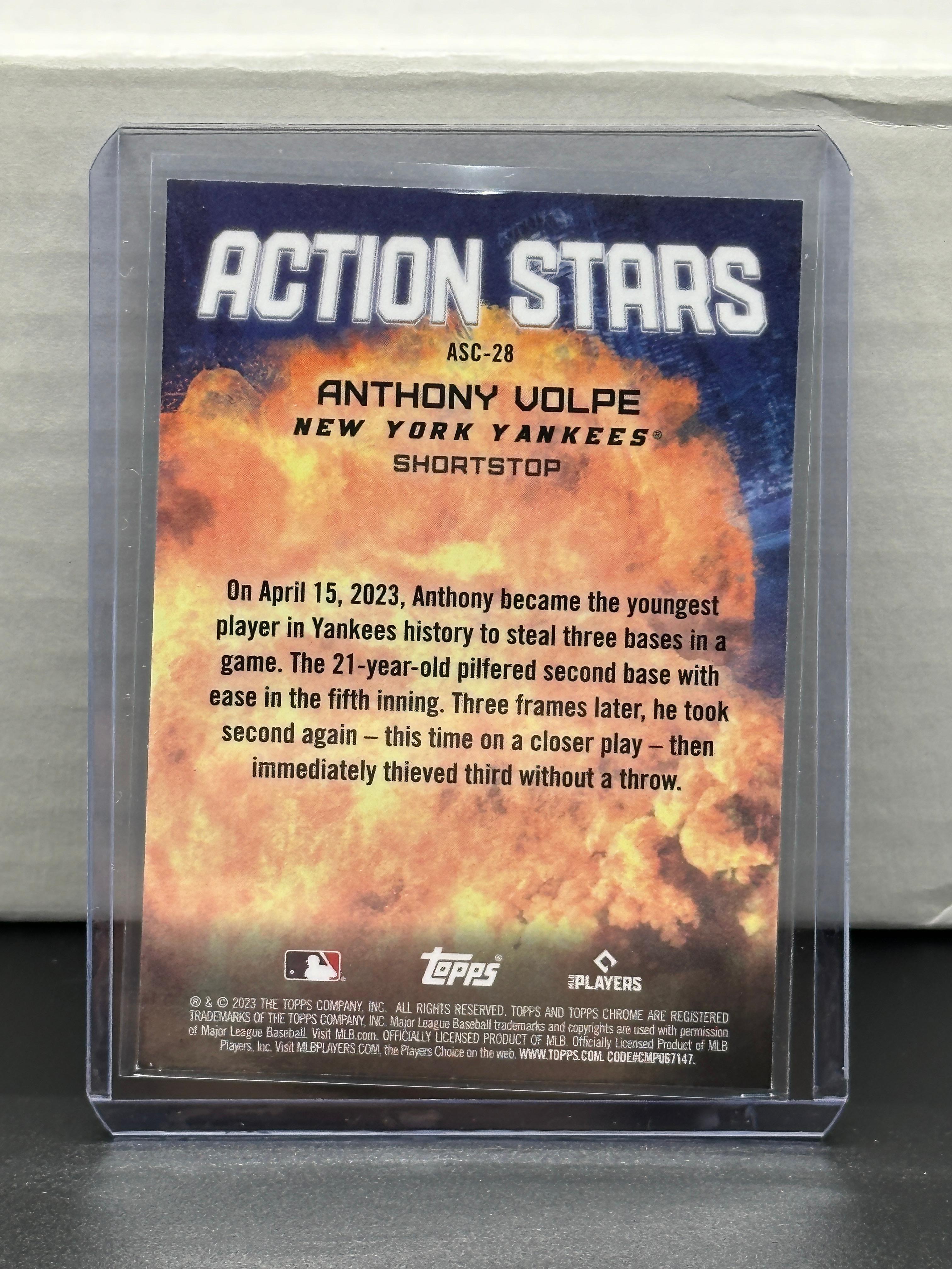 Anthony Volpe 2023 Topps Chrome Action Stars Refractor Rookie RC Insert #ASC-28