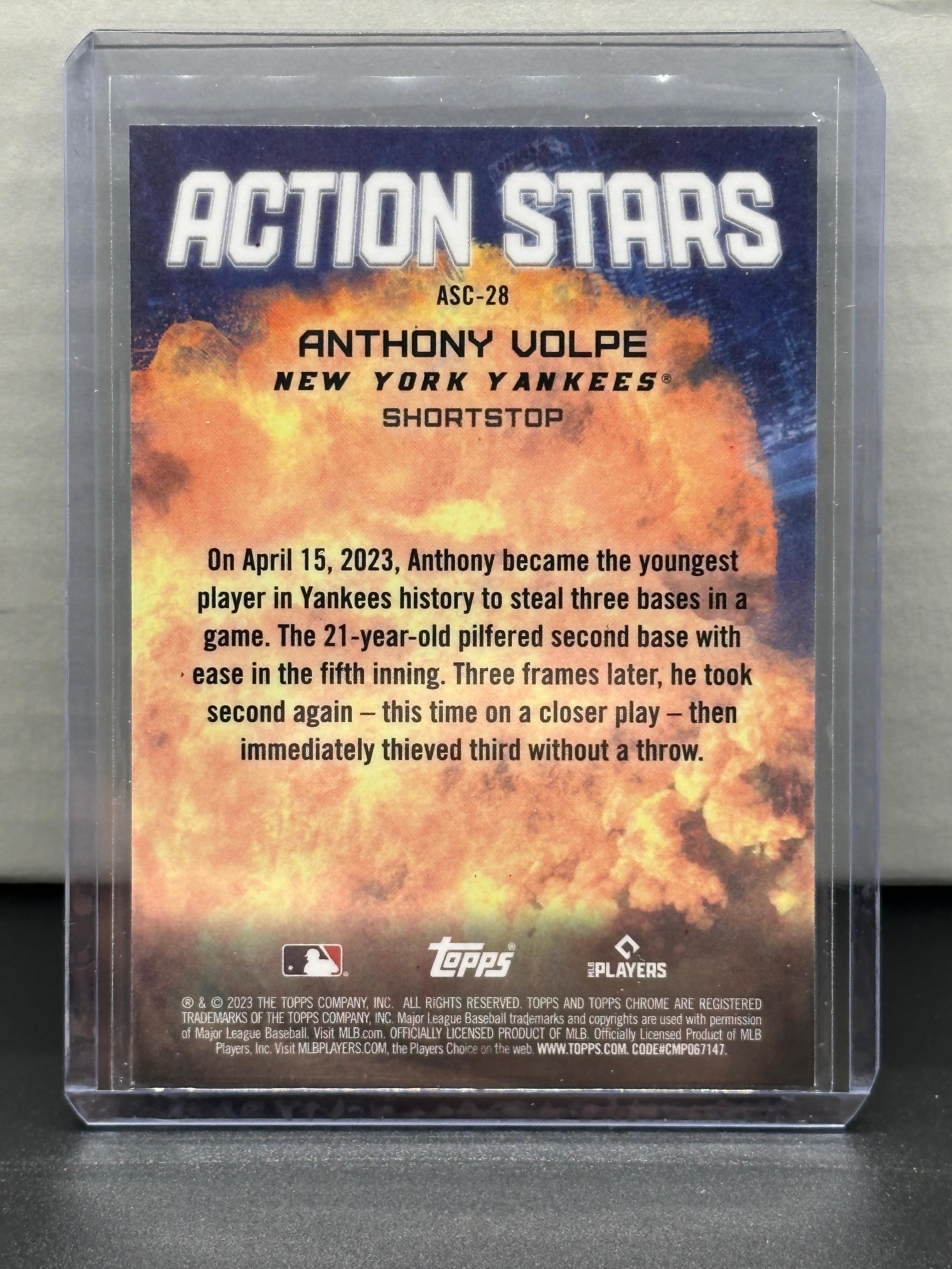 Anthony Volpe 2023 Topps Chrome Action Stars Refractor Rookie RC Insert #ASC-28