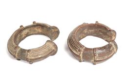 Pair of African Bronze Currency Bangles, Ashanti