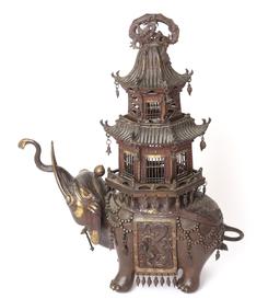 Chinese Bronze Elephant Pagoda Incense Burner