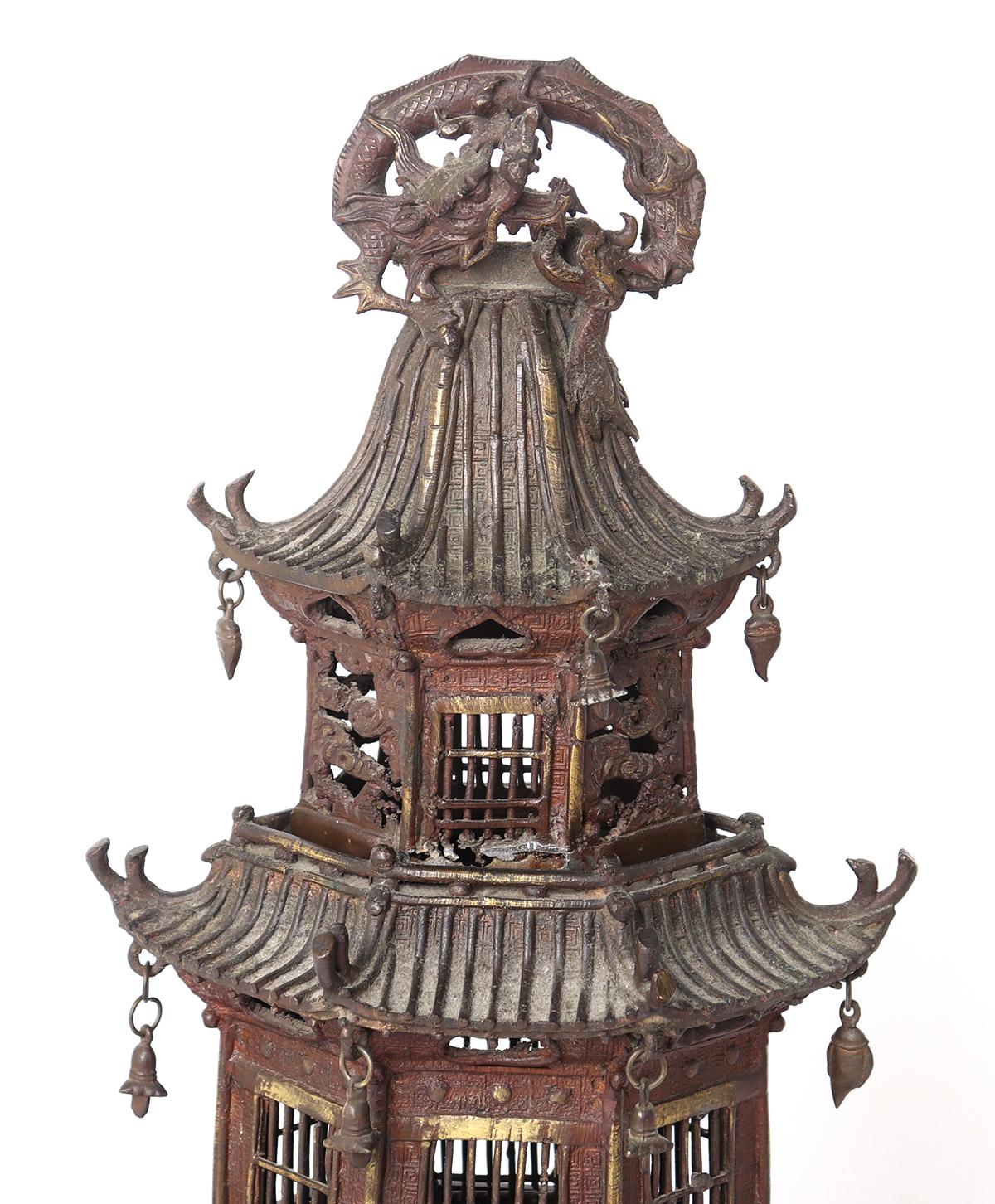 Chinese Bronze Elephant Pagoda Incense Burner