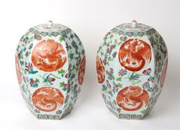Chinese Pair of Hexagonal Vase or Ginger Jar, Republic Period
