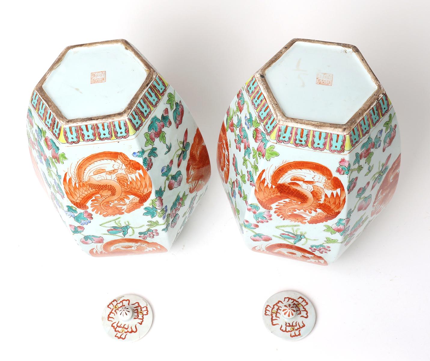 Chinese Pair of Hexagonal Vase or Ginger Jar, Republic Period