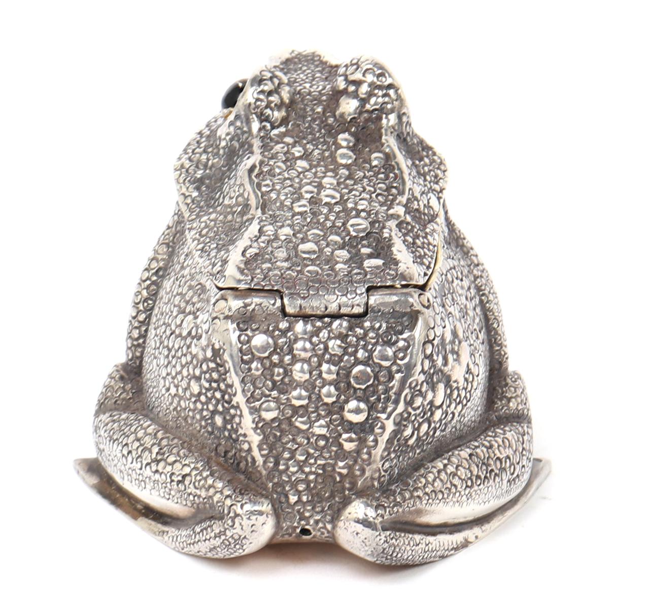 Sterling Silver Frog Sugar Bowl w/ Tongue Spoon