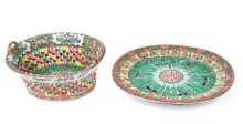 Chinese Rose Medallion Reticulated Fruit Basket and Plate