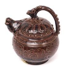 Olive Brown Glazed Chinese Imitation Teapot, Lion Spout