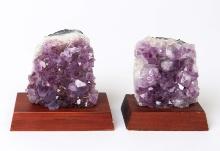 Pair Amethyst Drusy on Wood Base