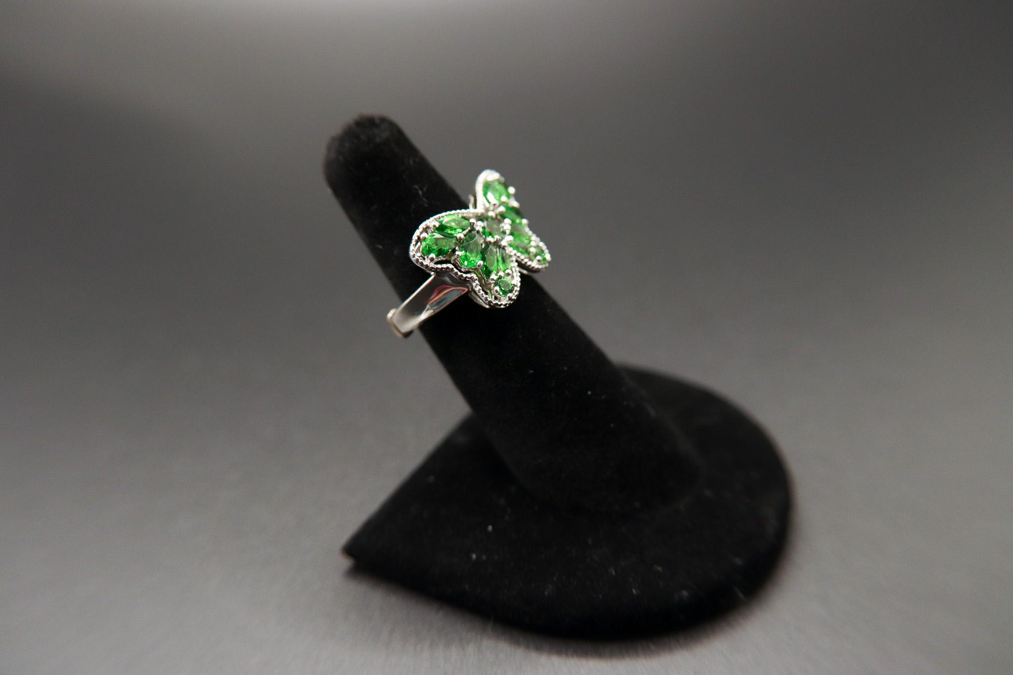 Opal and Russian Chrome Diopside Sterling Silver Butterfly Ring