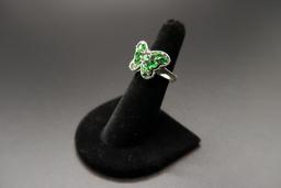 Opal and Russian Chrome Diopside Sterling Silver Butterfly Ring