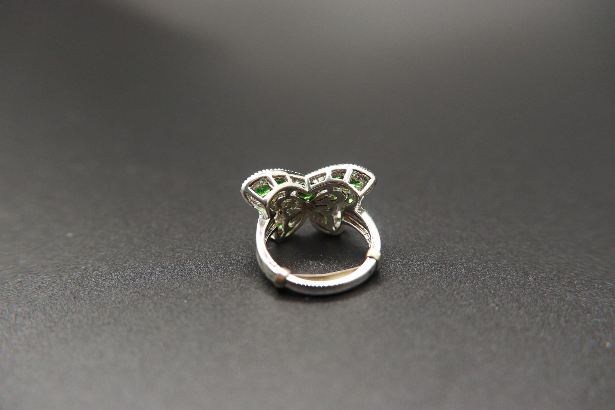 Opal and Russian Chrome Diopside Sterling Silver Butterfly Ring