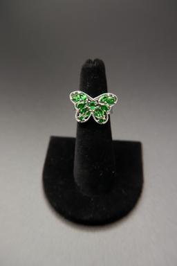 Opal and Russian Chrome Diopside Sterling Silver Butterfly Ring