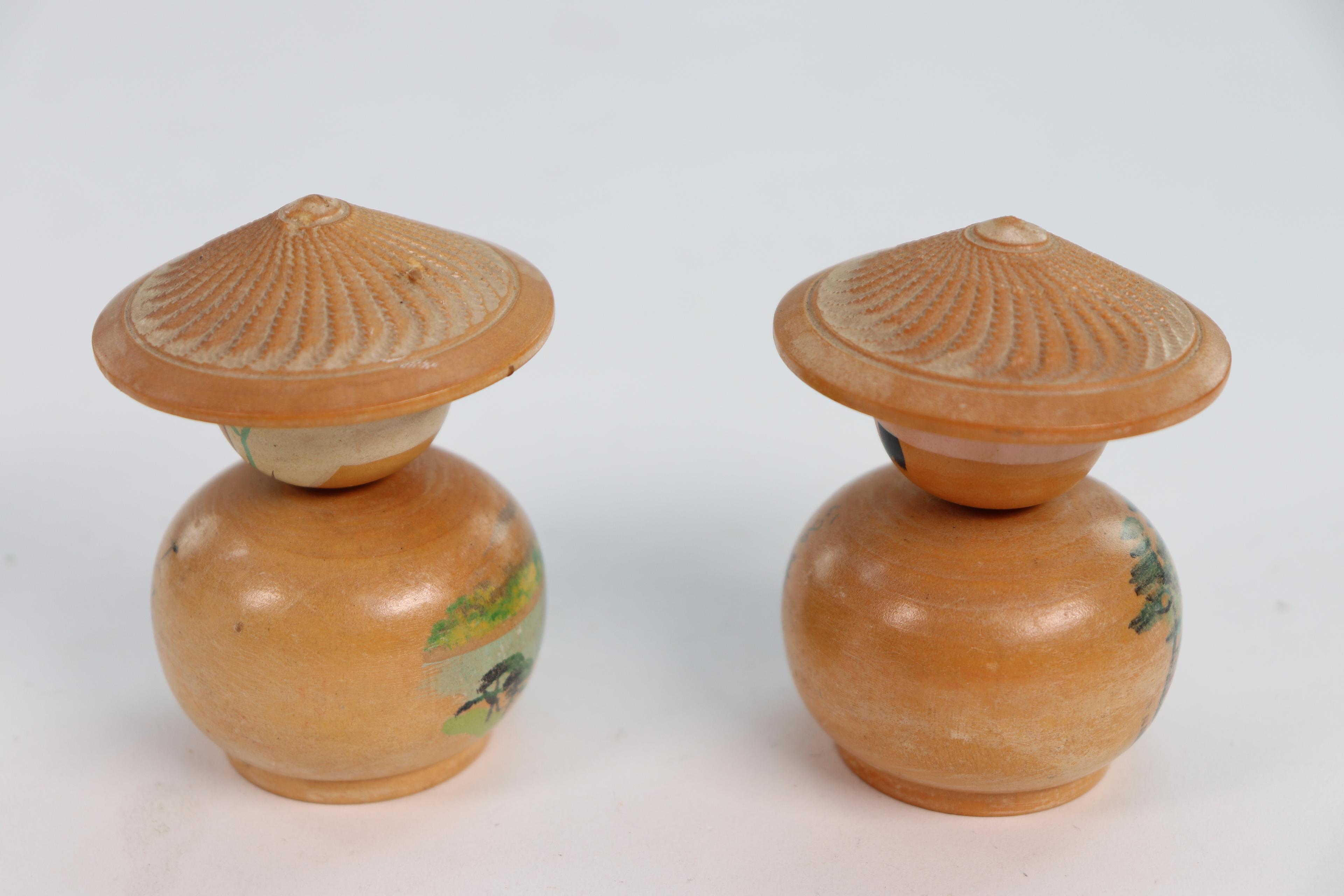 Two Vintage Wooden Kokeshi Dolls