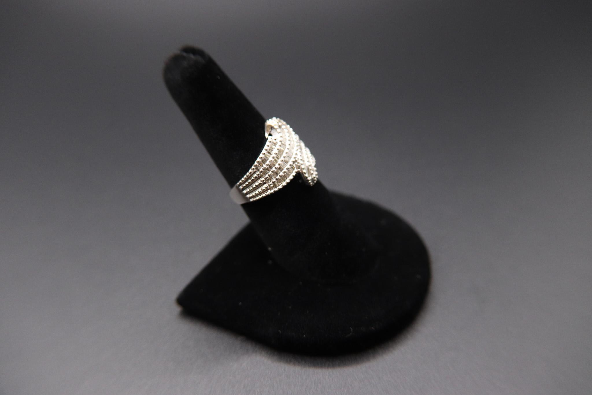 Diamond (CZ) Baguette Bypass Sterling Silver Ring