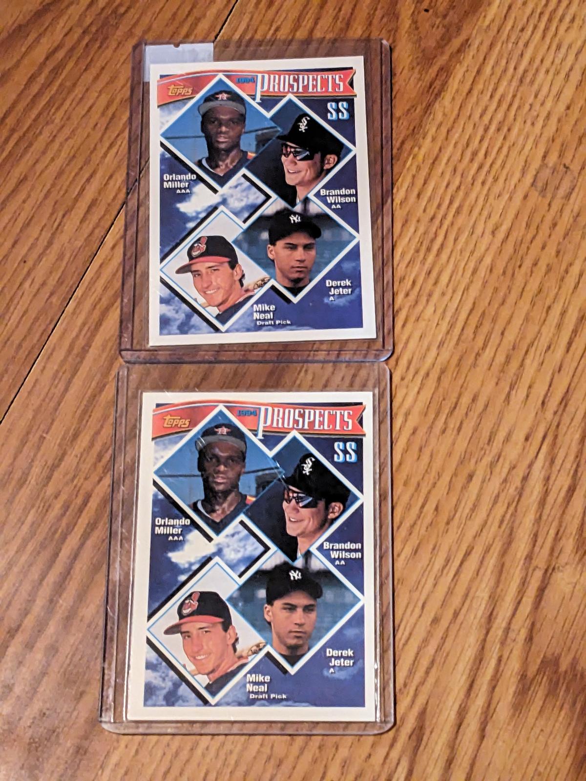 x2 lot both being 1994 Topps Derek Jeter Orlando Miller Brandon Wilson Mike Neal Prospects #158