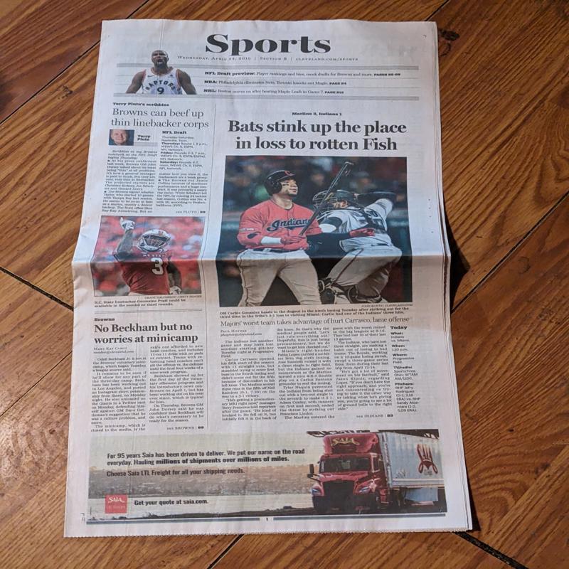 2019 Vintage sports newspaper -carlos carrasco - indians