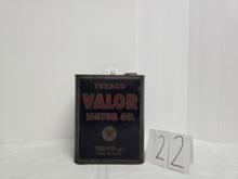 Texaco Valor Oil Company Motor Oil Empty 2 Gall Tin In Good Cond